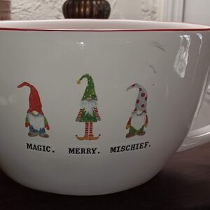 New! Rae Dunn Holiday Gnome Large Mixing Bowl - Red and Green